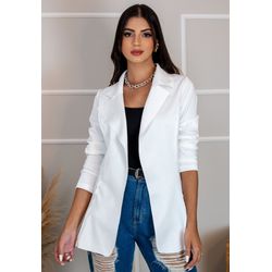 Blazer Feminino Longo A cinturado Sem Forro Modelo Estiloso Branco - MeiMi Amores 