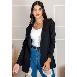 Blazer Feminino Longo A cinturado Sem Forro Modelo Estiloso Preto - MeiMi Amores 