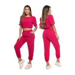 Conjunto Feminino Calça Com Punho E Cropped Bufante Princesa - MeiMi Amores 