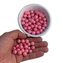 Perolas Abs Com Furo 10mm Rosa Artesanato 100 Unid... - MERART