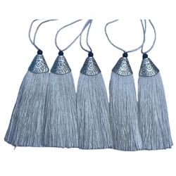 Kit 5 Pingente Tassel 9cm Branco C/ Detalhe Metal ... - MERART