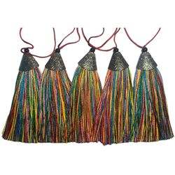 Kit 5 Pingente Tassel 9cm Colorido C/ Detalhe Meta... - MERART