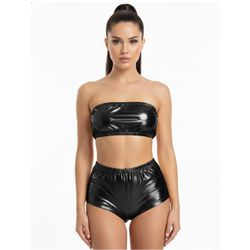 Conjunto Hot Pants Metalizado (FR643) - Preto - 40... - Pimenta Sexy Shop e Lingerie Sensual