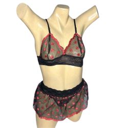 Conjunto Coração Com Sainha (ID1118) - Preto c/ Ve... - Pimenta Sexy Shop e Lingerie Sensual