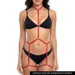 Harness Corporal Com Cinta Liga (LS5121) - Vermelh... - Pimenta Sexy Shop e Lingerie Sensual