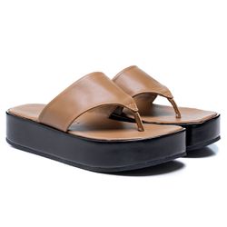 Sandália Flatform Raika Capuccino e Preto - MIÁ MORENA