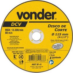 DISCO CORTE 115,0MM X1,0MM X 22,23MM DCV VONDER - MIARA KRÜGER TINTAS