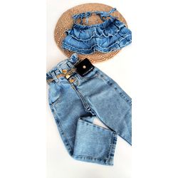 Conjunto calça e cropped jeans babados - Mini Bella Kids