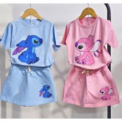 Conjunto Shorts Saia Stitch e angel - Mini Bella Kids