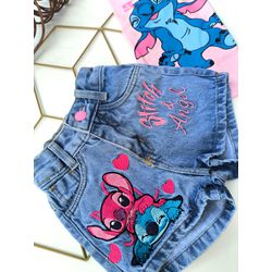 Shorts Jeans Stitch e angel love - Mini Bella Kids