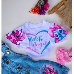 Blusa Stitch e angel Laço - Mini Bella Kids