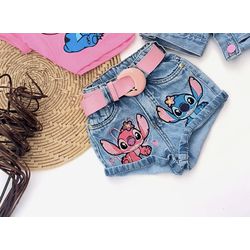 Shorts Stitch azul e rosa - Mini Bella Kids