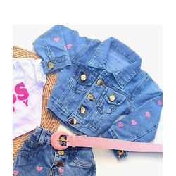 Jaqueta jeans com bordado coração - Mini Bella Kids
