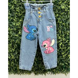 Calça jeans Stitch e angel inicial do nome - Mini Bella Kids