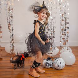 Vestido Body Tutu preto com estrelas douradas