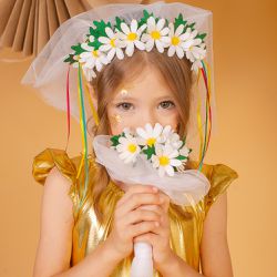Kit noiva com tiara e bouquet - Fantasia infantil festa junina