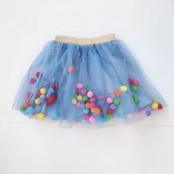 Saia Tule Pompom Azul - Minibossa