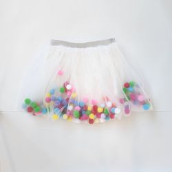 Saia Tule Pompom Off White - Minibossa