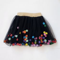 Fantasia Infantil Saia Tule Tutu Pompom Preto