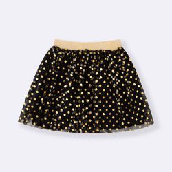 Saia Tule Poá Preto e Dourado Halloween