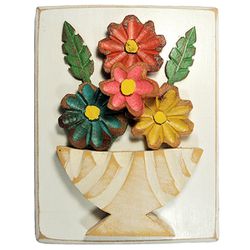 Quadro em madeira vaso e flores M - CAD009 - MonaCrespa