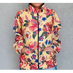 CORTA-VENTO ESTAMPADO - FLORAL COM FUNDO AMARELO ... - MONOWI 