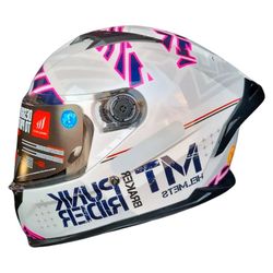 Capacete MT Braker Punk Rider A0 - Branco Rosa - Moto One