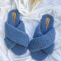 Rasteira Pelo Tedy Azul - 1221A - AMARI SHOES