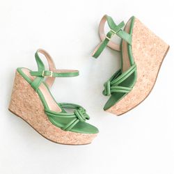 Sandália Anabela Cortiça Ana Verde Oliva - 1648V - AMARI SHOES