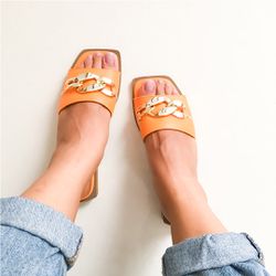 Sandália Rasteira Cris Laranja - 260007L - AMARI SHOES