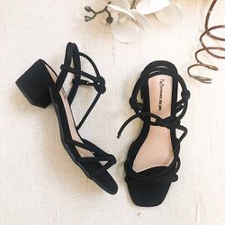 Sandália Confort Salto Bloco Amarração Preto - 204... - AMARI SHOES