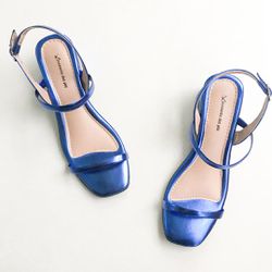 Sandália Salto Bloco Azul Metalizado - 1219A - AMARI SHOES