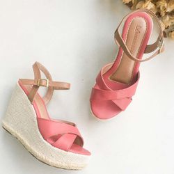 Sandália Anabela Cruzada Bicolor Rosa Jasper - 911... - AMARI SHOES
