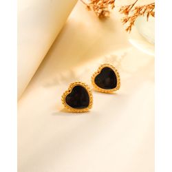 BRINCO CORAÇÃO PRETO - FOLHEADO A OURO 18K - MUNDO FEMININO 122