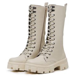 Bota Coturno Cano Longo Alto Blogueiras Off White ... - Myrol Outlet
