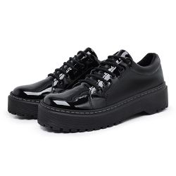 Oxford Casual Feminino T nis Derby Sola Tratorada De Amarrar Preto