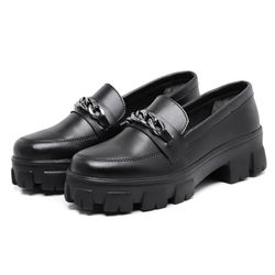 Mocassim Oxford Feminino Derby Sola Tratorada Pret... - Myrol Outlet