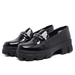Mocassim Oxford Feminino Derby Sola Tratorada Pret... - Myrol Outlet