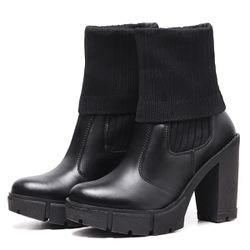 Bota Coturno Salto Alto Tratorada Meia Cano Curto ... - Myrol Outlet