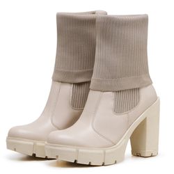 Bota Coturno Salto Alto Tratorada Meia Cano Curto ... - Myrol Outlet