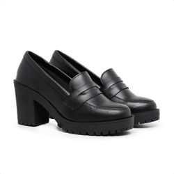 Mocassim Feminino Oxford Salto Alto Preto - 055PRE... - Myrol Outlet