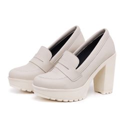 Mocassim Feminino Oxford Salto Alto Off White - 05... - Myrol Outlet