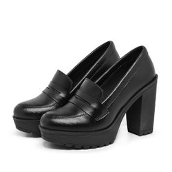 Mocassim Feminino Oxford Salto Alto Preto - 055PRE... - Myrol Outlet