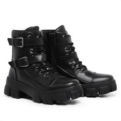 Bota Coturno Blogueira Rock Life Duas Fivelas Sola... - Myrol Outlet