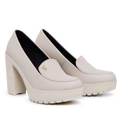 Mocassim Feminino Oxford Salto Alto Com Metal Off ... - Myrol Outlet