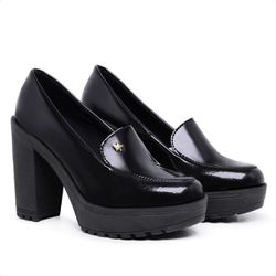 Mocassim Feminino Oxford Salto Alto Com Metal Pret... - Myrol Outlet
