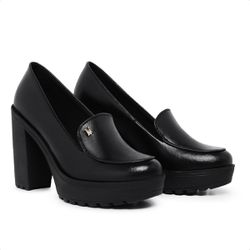 Mocassim Feminino Oxford Salto Alto Com Metal Pret... - Myrol Outlet