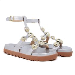 Sandália Papete Aranha Birken Flat com Esferas Pra... - Myrol Outlet