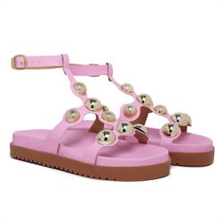 Sandália Papete Aranha Birken Flat com Esferas Ros... - Myrol Outlet