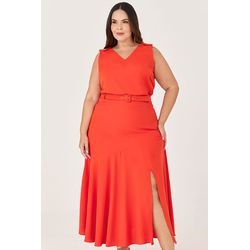 Vestido Midi Fenda com Cinto - MySize Ícones - MYSIZE